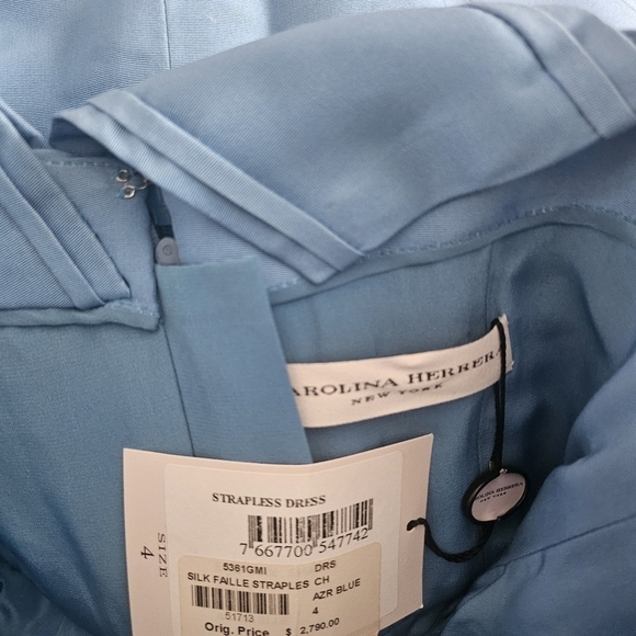 New Carolina Herrera Strapless 100% Silk Faille Blue Cocktail Dress NWT 4 US - Picture 6 of 9